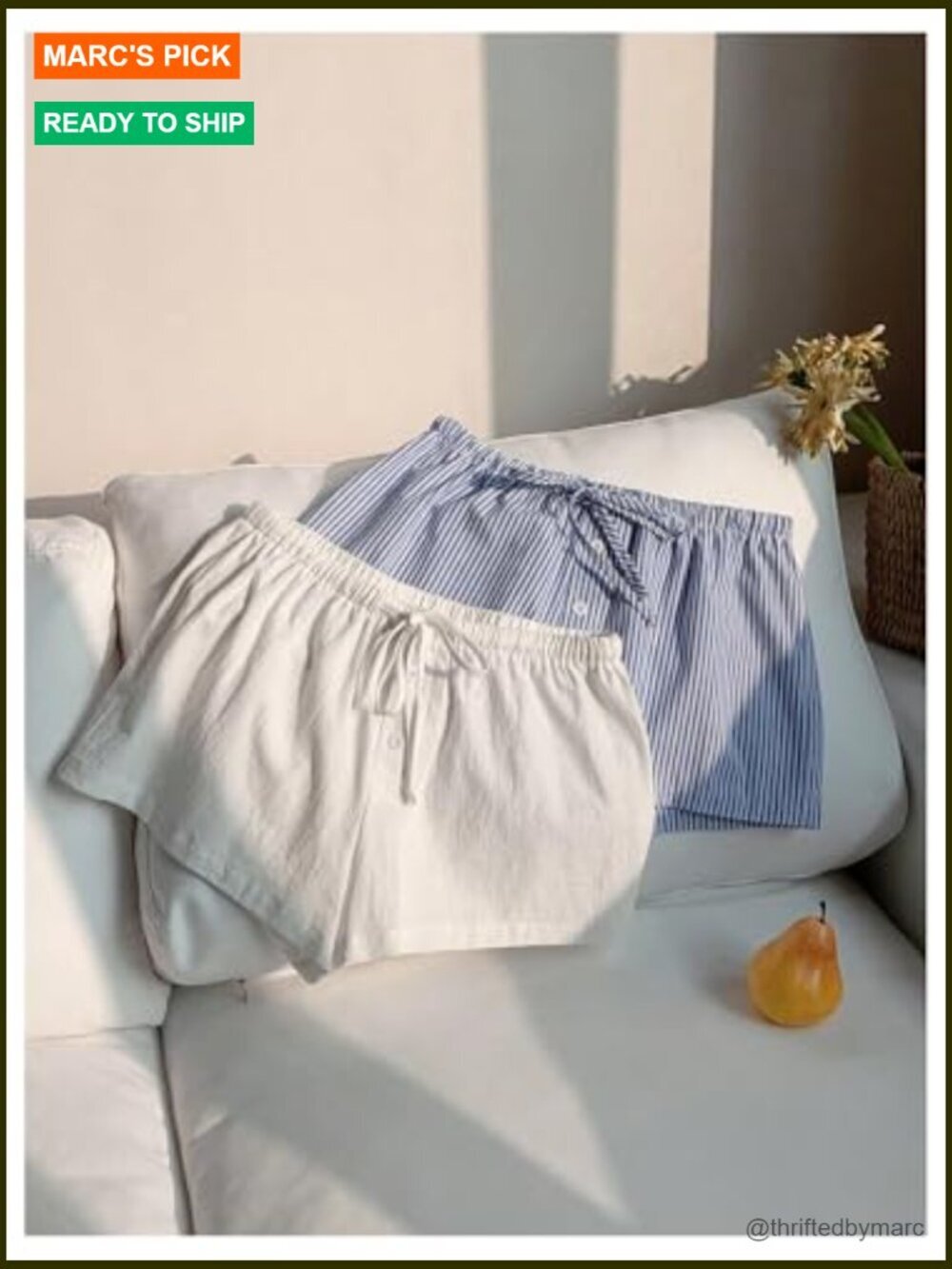 2 Pack Linen Shorts Striped Gingham Summer Beach Pajama Boxer - Picture 4 of 7